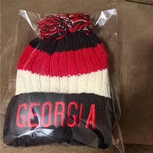 Georgia Pom-Pom Beanie - Red, White, Black